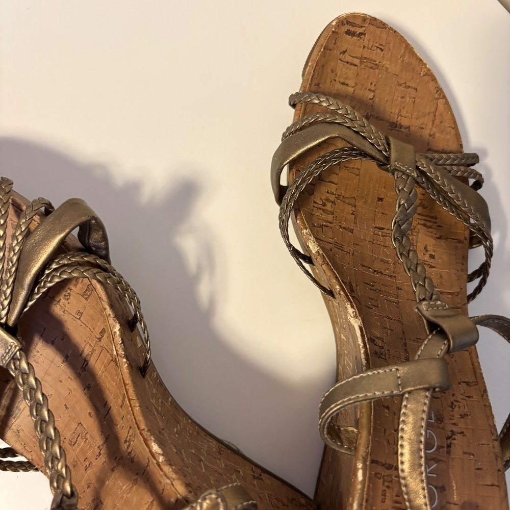 George Open Toe Strappy Wedge Sandals Cork Gold Bronze Womens US Shoe Size 9 - Picture 5 of 5